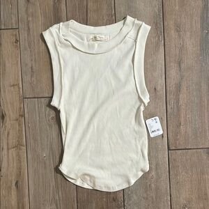 Free People Cream Cut Out Muscle Tee Sleeveless